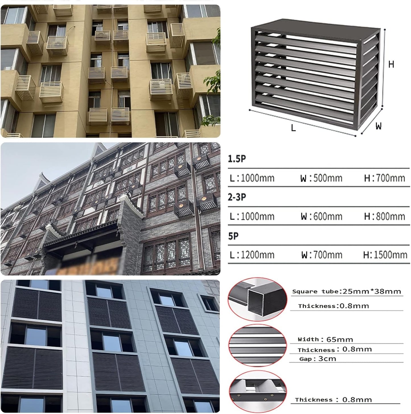 GENERIC Housse De Climatiseur Extérieur – Clôture D'intimité Décorative En Aluminium – Protection Contre Les Intempéries Pour Unités Centrales De Climatisation Et Poubelles – Boîtier Autonome
