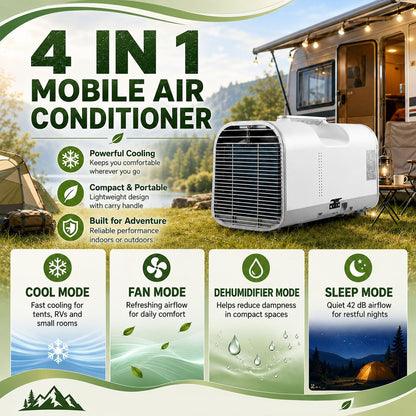  Climatiseur Mobile 2026,Climatiseur Portable Pour Tente De Camping Et Intérieur,Rafraîchisseur D'air Portable 4 En 1 Avec Fonctions Sommeil Et Déshumidification,Silencieux À 42Db DC1200W