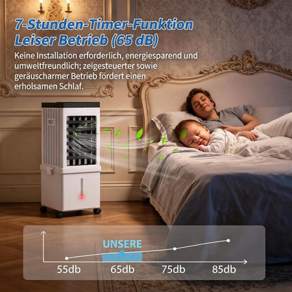  VINGVO Refroidisseur D'air Sans Tuyau D'échappement 10L, Climatiseur Mobile 65W Avec Refroidissement Par Eau, Minuterie Télécommandée à 3 Niveaux, Refroidisseur D'air Pour Chambre De (Prise UE 220V)