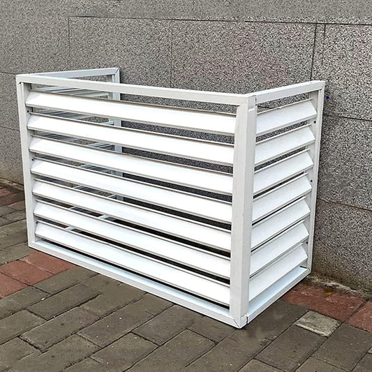  Housse Pour Climatiseur Extérieur – Clôture En Aluminium Robuste Avec étagère à Persiennes Pour Balcon, Jardin – Protection De L'intimité – Blanc (3 Côtés, 110 X 80 X 60 Cm)