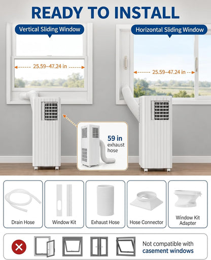  Climatiseur Mobile, 8000 BTU, Refroidit La Pièce Jusqu'à 350 Mètres Carrés, Unité AC 3 En 1 Avec Mode Déshumidificateur Et Ventilateur, Télécommande, Ultra Silencieux 48 DB, Blanc Et