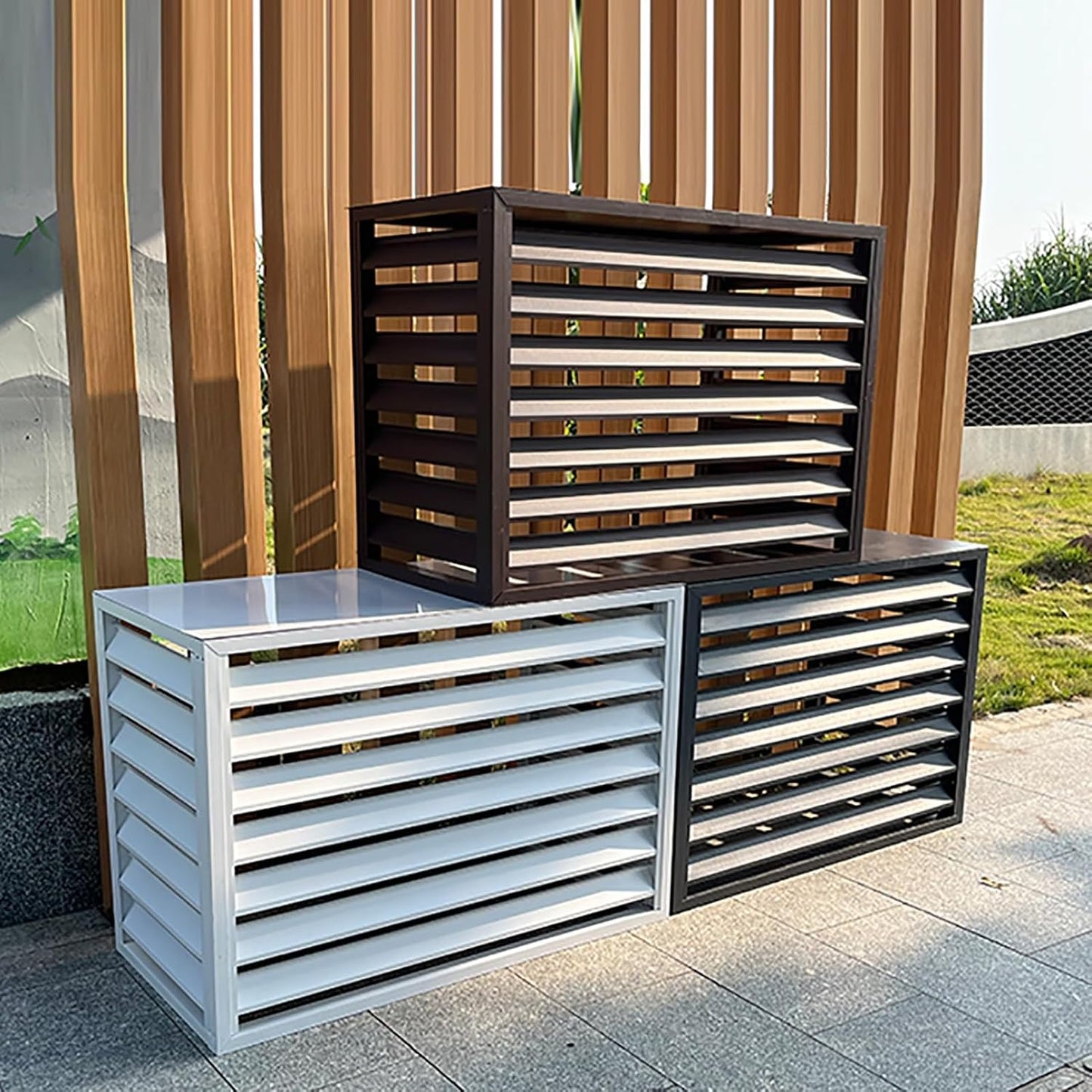  Housse De Protection Pour Climatiseur Extérieur En Aluminium, écran De Réduction Du Bruit, Clôture De Confidentialité, Protection Contre Les Intempéries, Design Blanc à 3