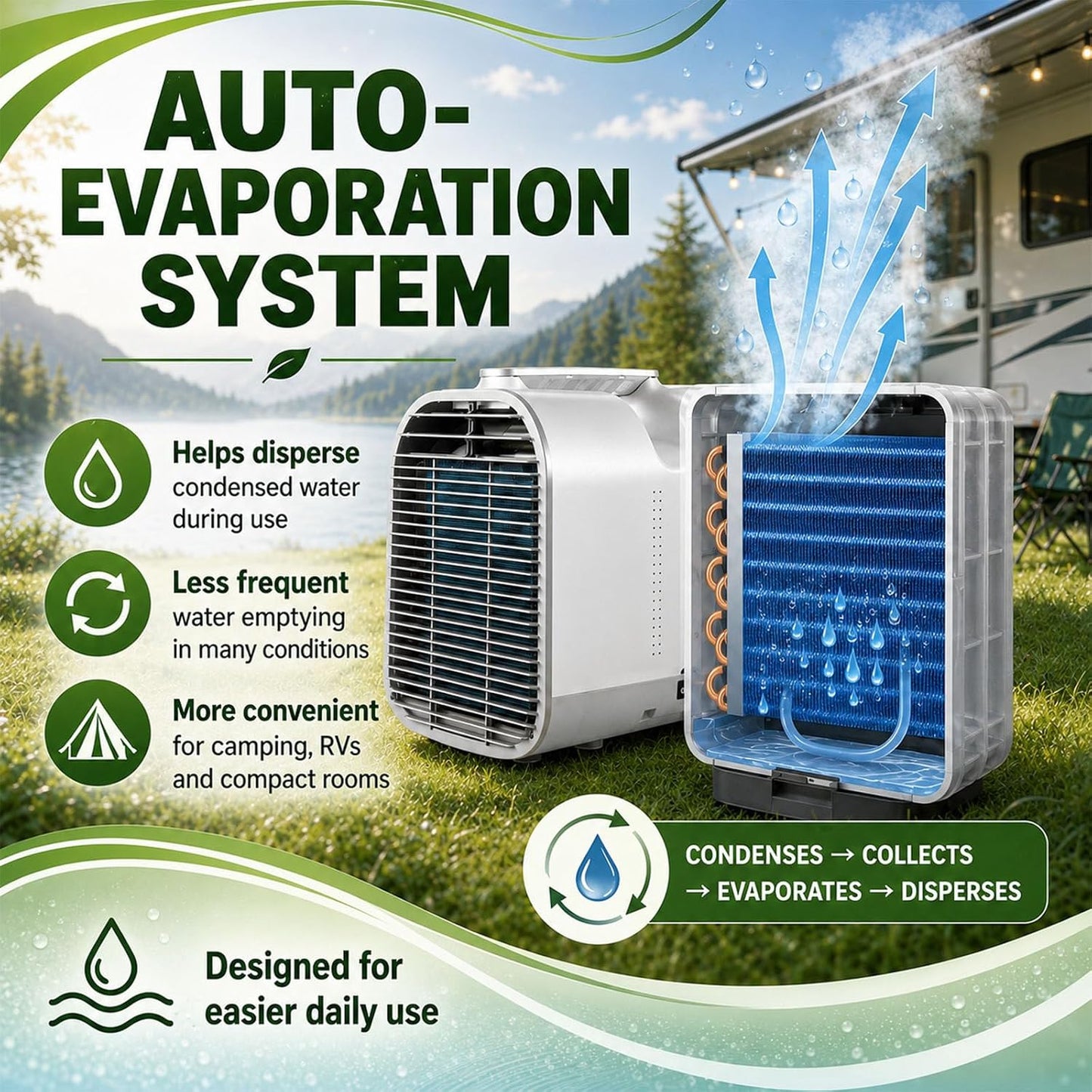  Climatiseur Mobile 2026,Climatiseur Portable Pour Tente De Camping Et Intérieur,Rafraîchisseur D'air Portable 4 En 1 Avec Fonctions Sommeil Et Déshumidification,Silencieux À 42Db DC1200W