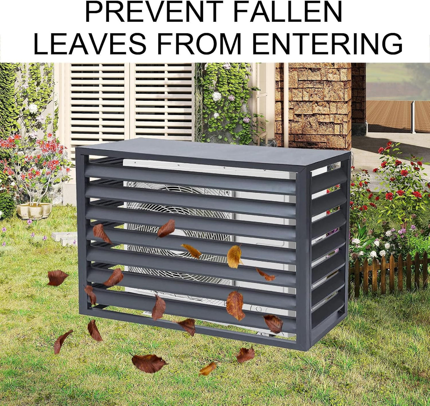  Cache Climatiseur Exterieur Aluminium, Cache Clim Pour L'extérieur, Antivol, Réduction Du Bruit, Tenir à L'écart Des Animaux Domestiques(White,110cm)