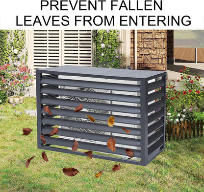  Cache Climatiseur Exterieur Aluminium, Cache Clim Pour L'extérieur, Antivol, Réduction Du Bruit, Tenir à L'écart Des Animaux Domestiques(White,110cm)